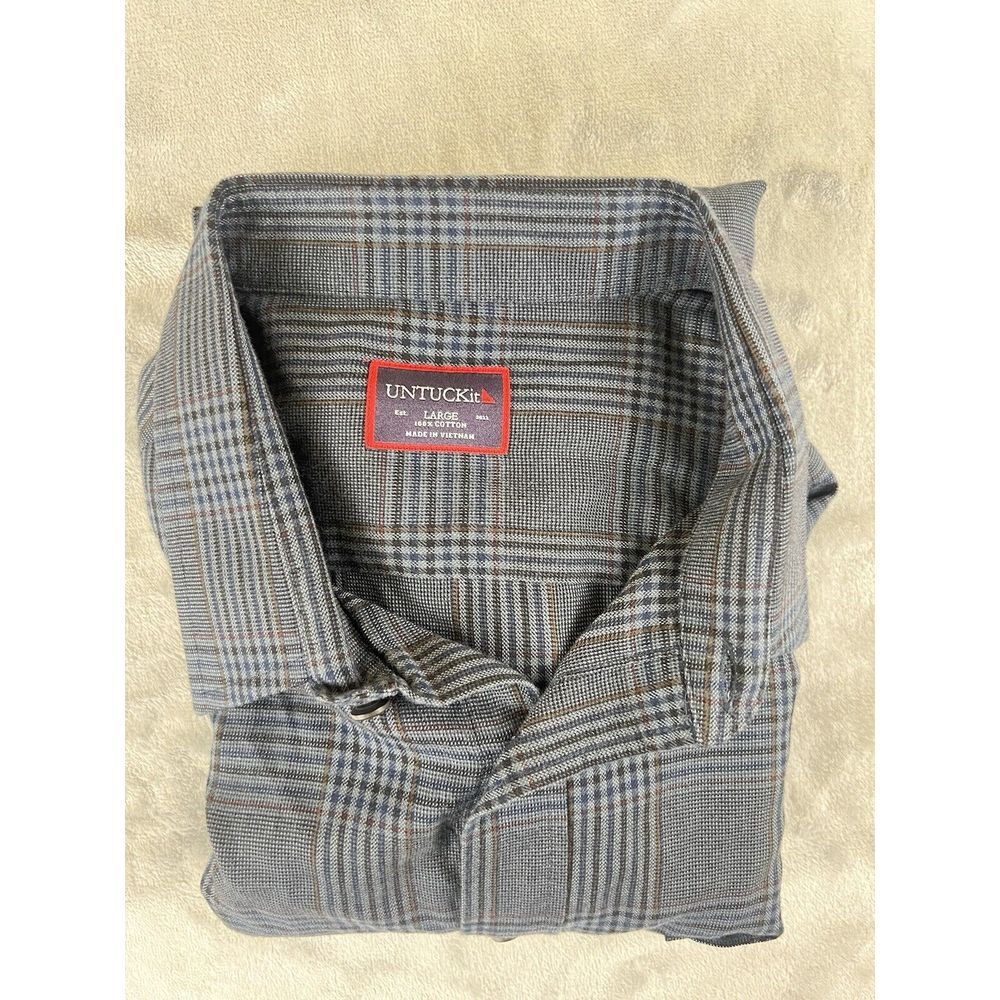 UNTUCKit Gray and Blue Plaid Button Down Shirt